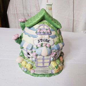Vintage Green Porcelain Easter Village Music Box House "Store" Decor 5" Wind Up